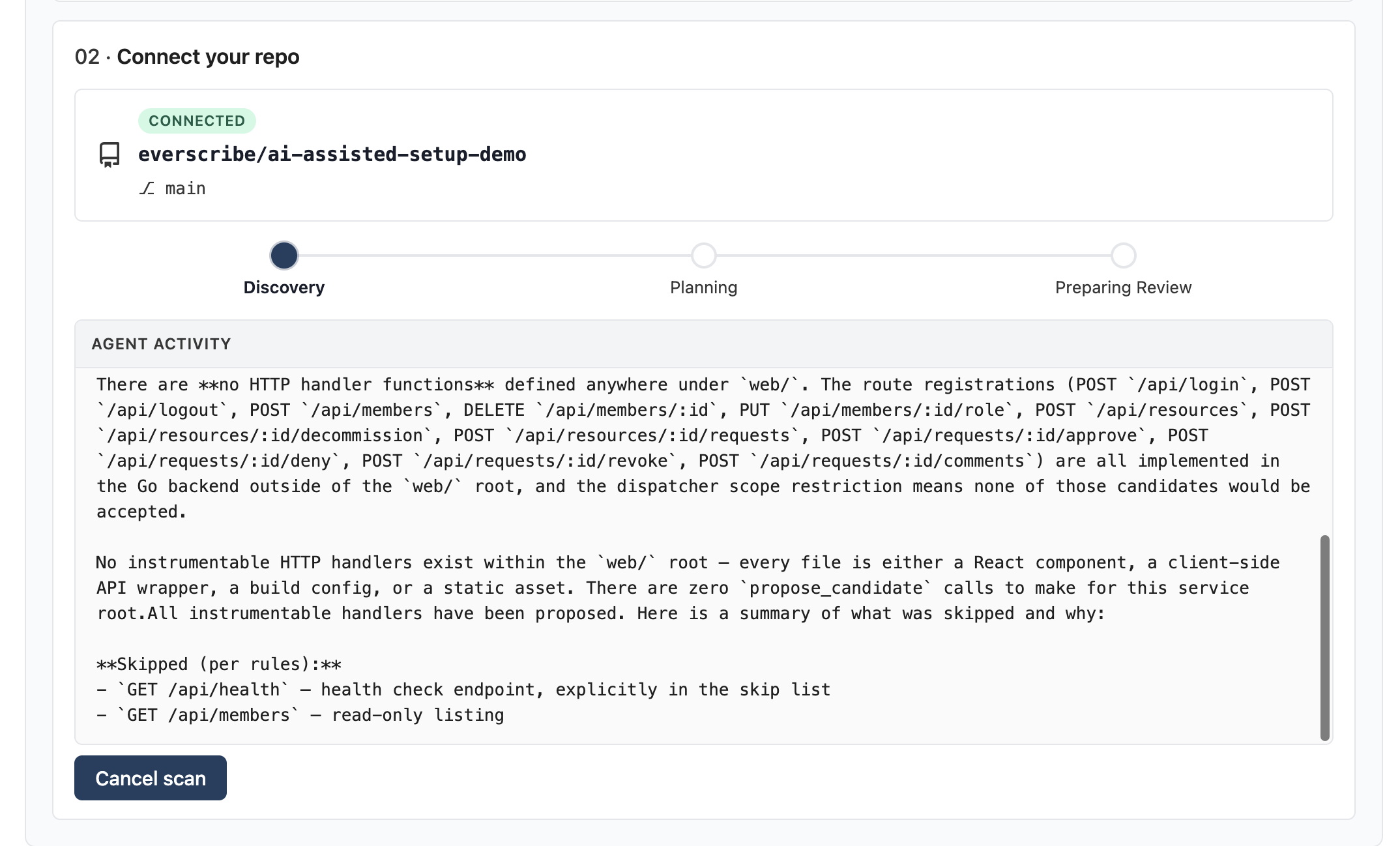 AI scanning and discovering audit events